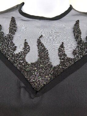 Vintage Dabney Paris Black Sheer Beaded Blouse Size Small